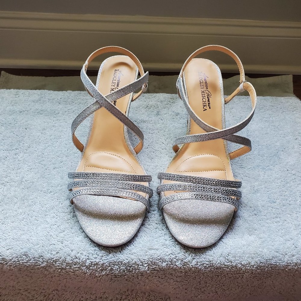 Silver glittery strappy wedge sandals